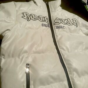 Chic White Puffer Jacket with Rockstar Design